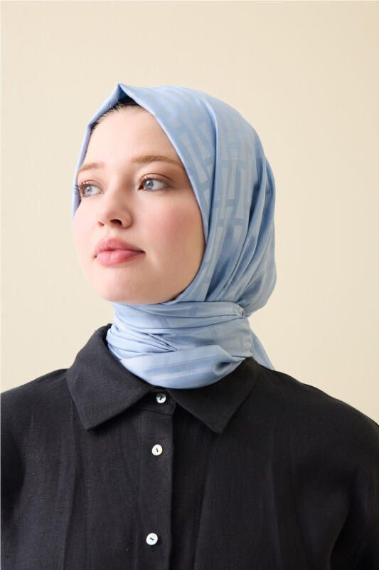 Iman I Petrol Mavi İpek Şal 70x200 - 1