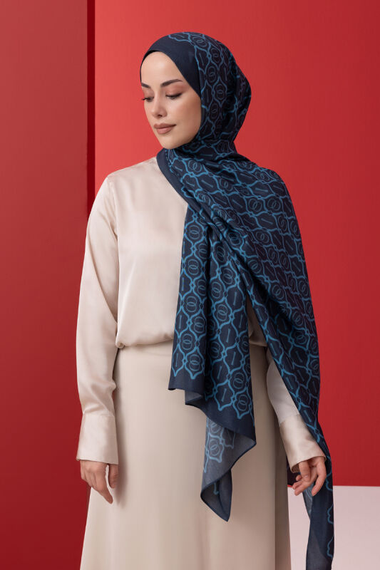 Cage Bright Flush Viscose Shawl Navy - 1