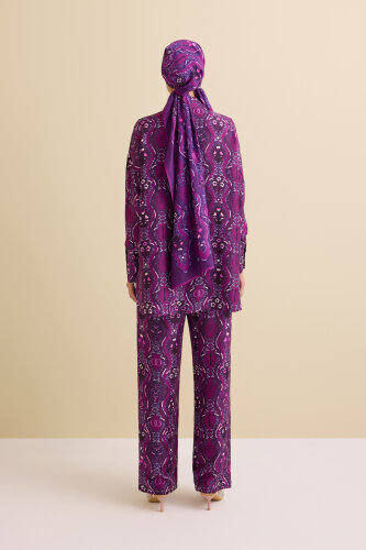 Çağlayan Fuşya İpek Pantolon - 5