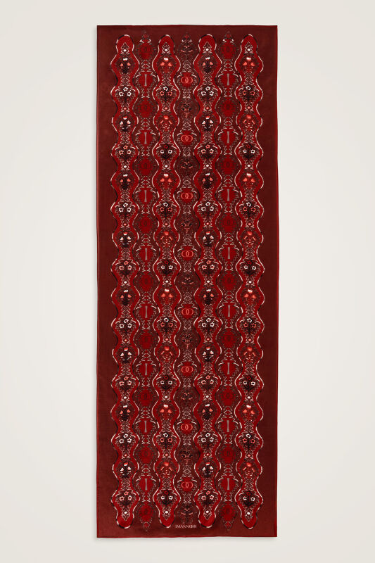 Çağlayan Kırmızı Pamuk Floş Şal 72x212 - 2