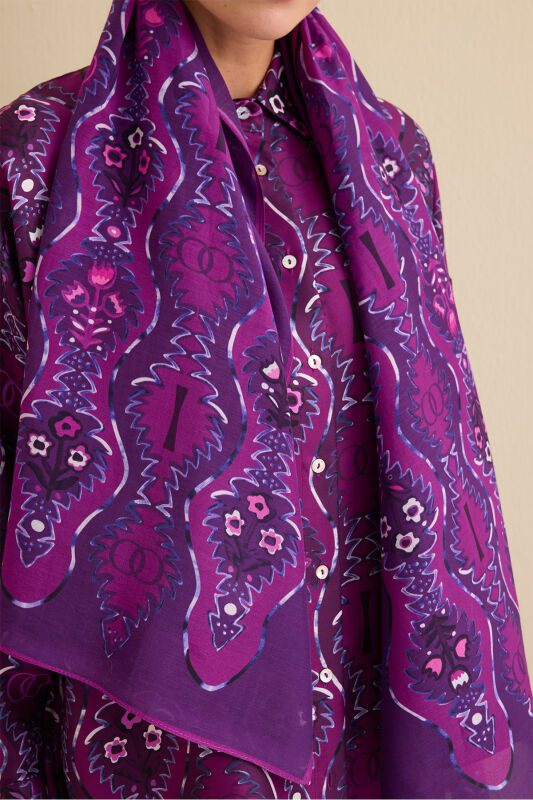 Çağlayan Mor Pamuk Floş Şal 72x212 - 5