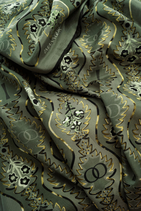 Çağlayan Yeşil Pamuk Floş Şal 72x212 - 4