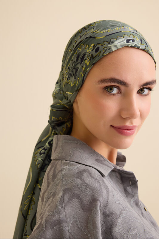 Çağlayan Yeşil Pamuk Floş Şal 72x212 - 3