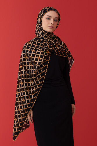 Cansu Flush Viscose Shawl Black/Gold 