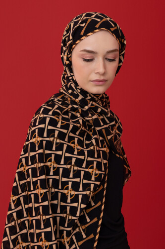 Cansu Flush Viscose Shawl Black/Gold - 5