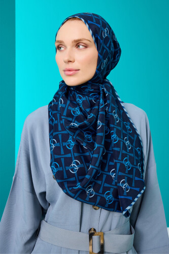 Cansu Flush Viscose Shawl Navy - 5