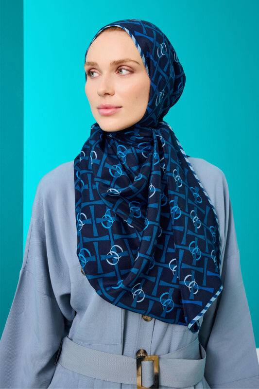 Cansu Flush Viscose Shawl Navy - 5