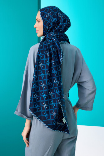 Cansu Flush Viscose Shawl Navy - 3