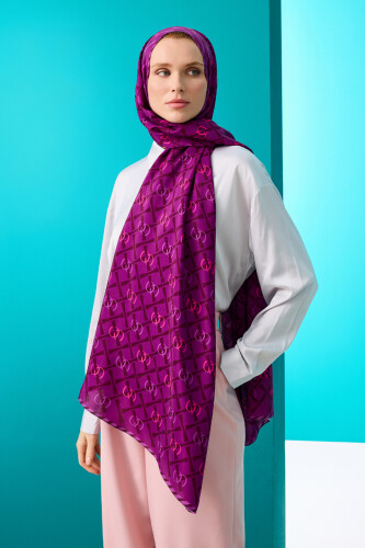 Cansu Flush Viscose Shawl Purple - 5