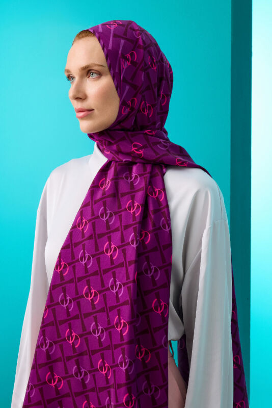 Cansu Flush Viscose Shawl Purple - 3