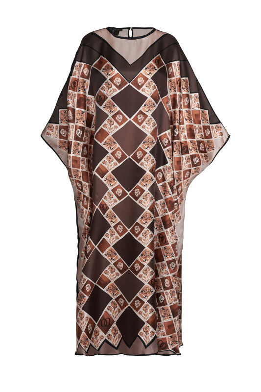 Carnation Box Brown Silk Kaftan - 1