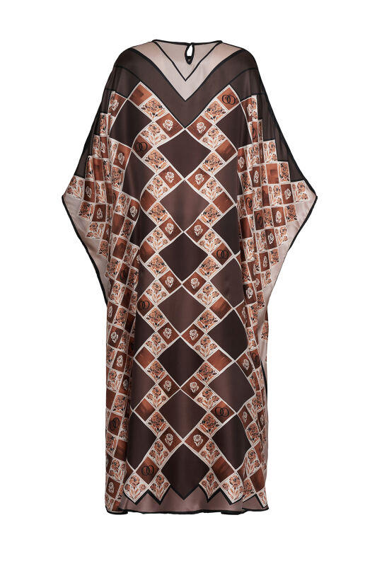 Carnation Box Brown Silk Kaftan - 2