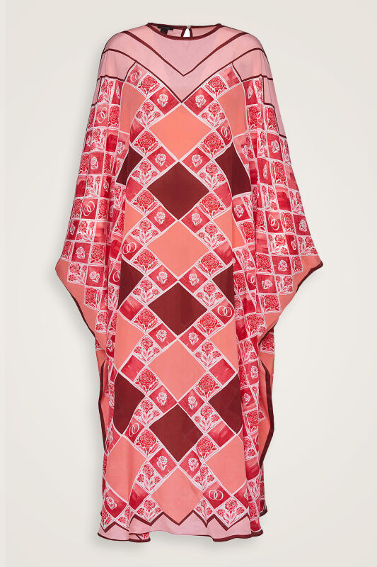 Carnation Box Burgundy Silk Kaftan - 1
