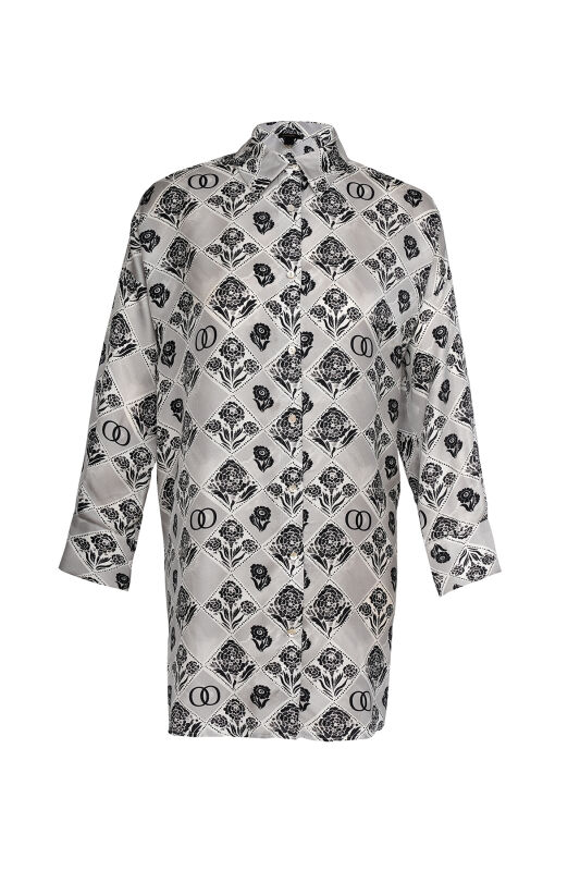 Carnation Box Gray Silk Shirt - 1