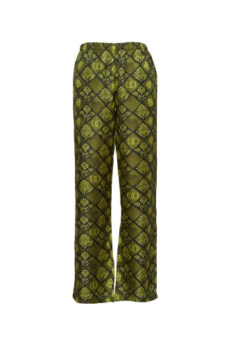 Carnation Box Khaki Silk Pants 