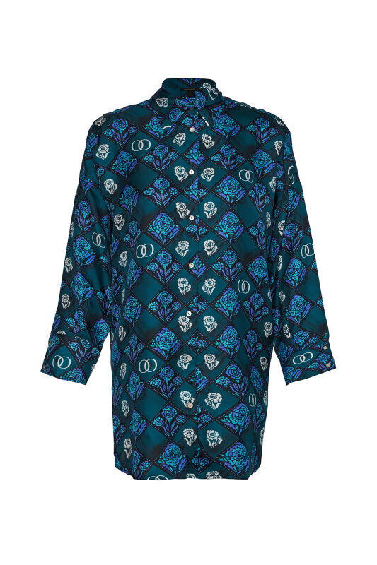 Carnation Box Navy Blue Silk Shirt - 2