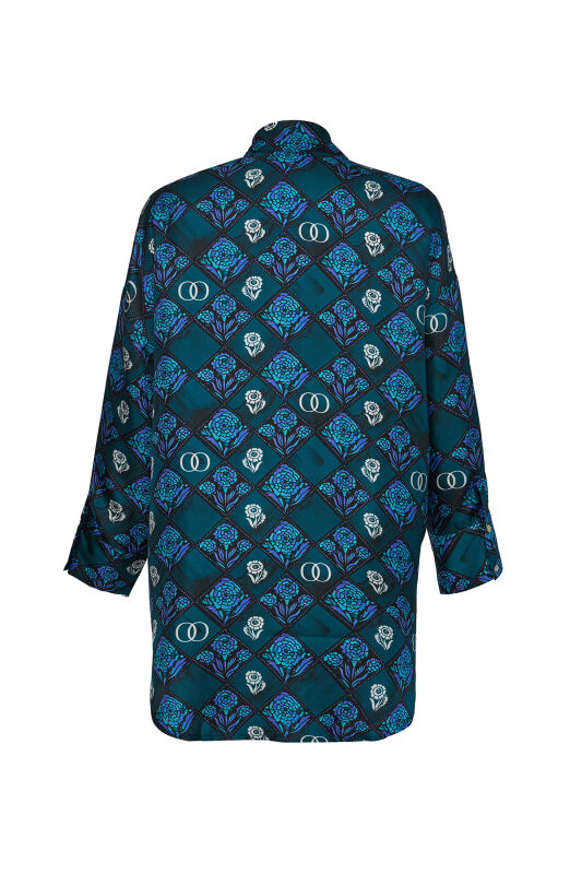 Carnation Box Navy Blue Silk Shirt - 3