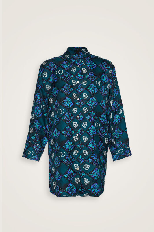 Carnation Box Navy Blue Silk Shirt - 2
