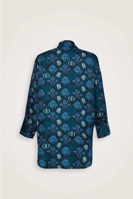 Carnation Box Navy Blue Silk Shirt - 3