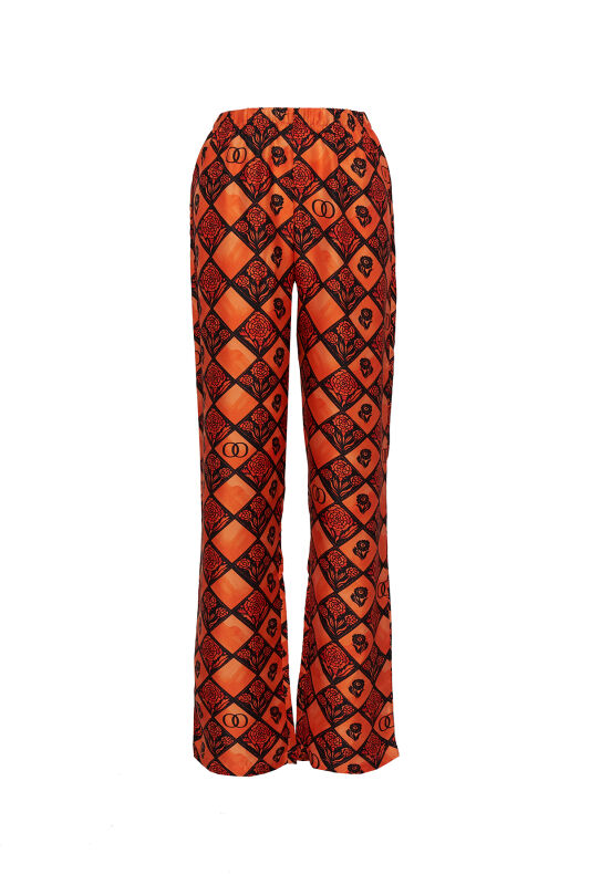 Carnation Box Orange Silk Pants - 1