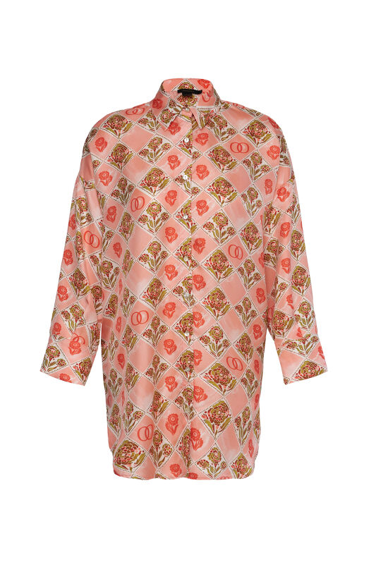 Carnation Box Salmon Silk Shirt - 2