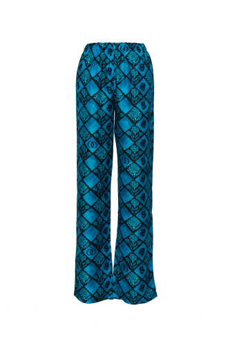 Carnation Box Turquoise Silk Pants - 1