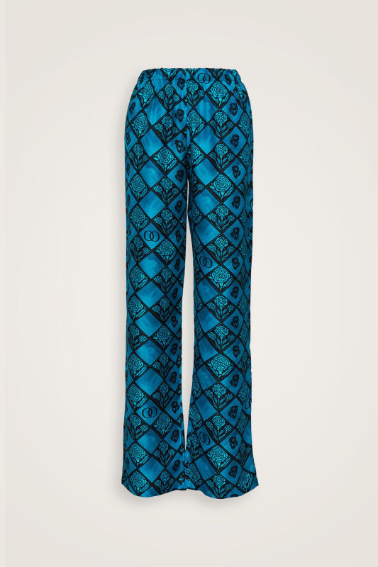 Carnation Box Turquoise Silk Pants - 1
