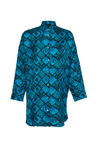 Carnation Box Turquoise Silk Shirt 