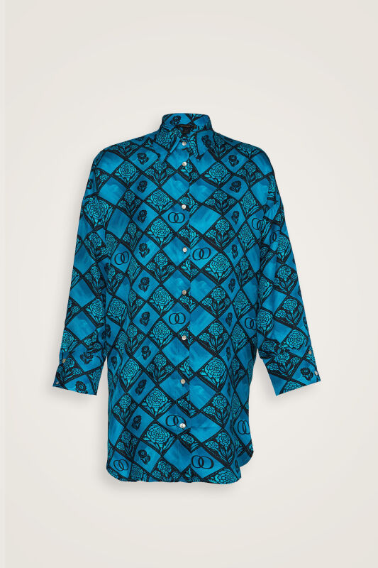 Carnation Box Turquoise Silk Shirt - 1