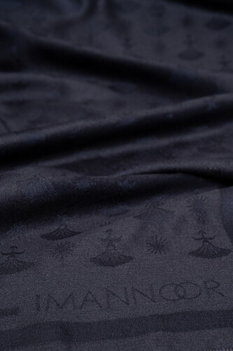 Carnation Monogram Silk Shawl Dark Blue - 2