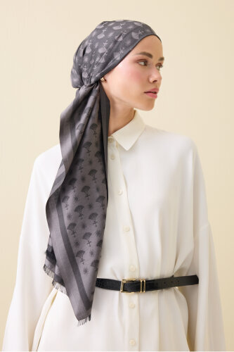 Carnation Monogram Silk Shawl Dark Grey - 3