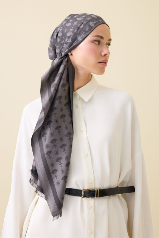 Carnation Monogram Silk Shawl Dark Grey - 3