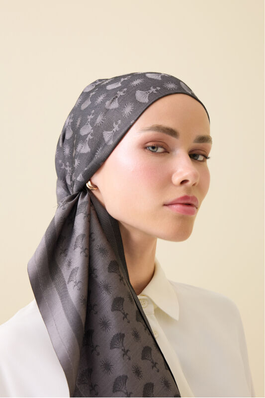 Carnation Monogram Silk Shawl Dark Grey - 1