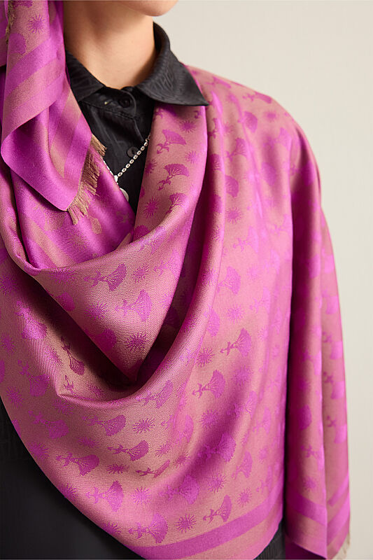 Carnation Monogram Silk Shawl Purple - 5