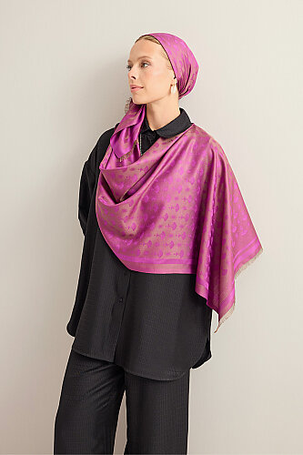 Carnation Monogram Silk Shawl Purple - 6