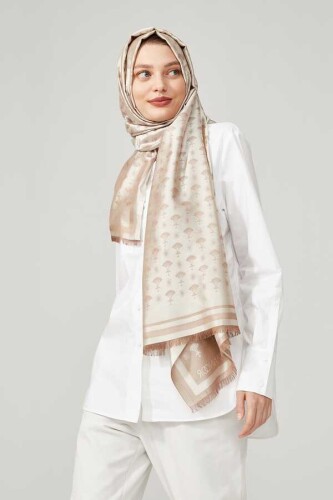 Carnation Monogram Silk Shawl Beige - 2