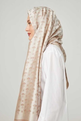 Carnation Monogram Silk Shawl Beige - 4