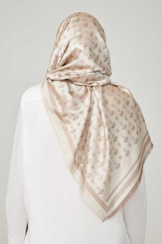 Carnation Monogram Silk Shawl Beige - 6