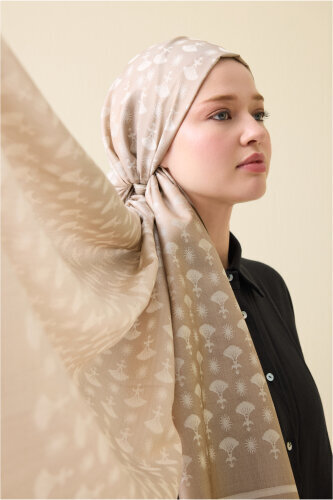 Carnation Monogram Silk Shawl Beige 