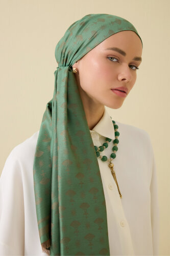 Carnation Monogram Silk Shawl Green 