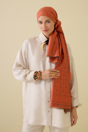 Carnation Monogram Silk Shawl Orange 