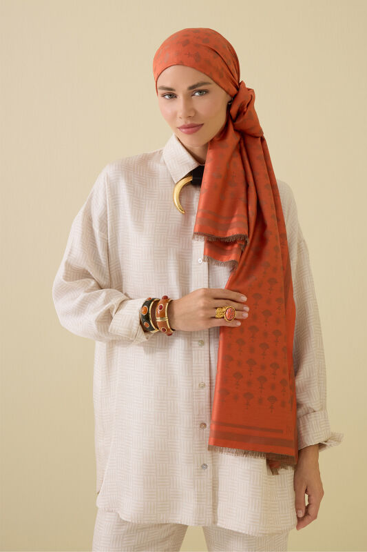 Carnation Monogram Silk Shawl Orange - 1