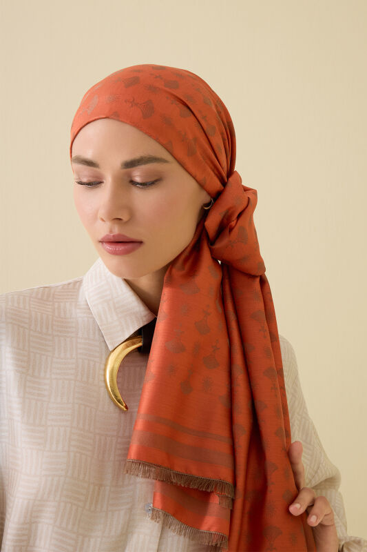 Carnation Monogram Silk Shawl Orange - 3