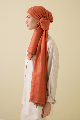 Carnation Monogram Silk Shawl Orange - 5