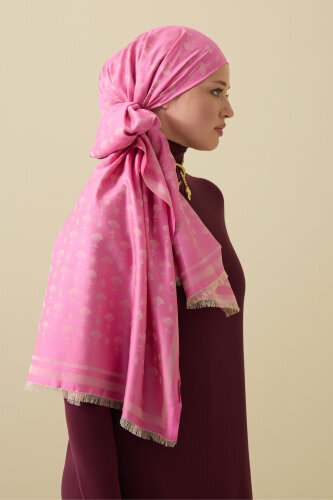 Carnation Monogram Silk Shawl Pink 