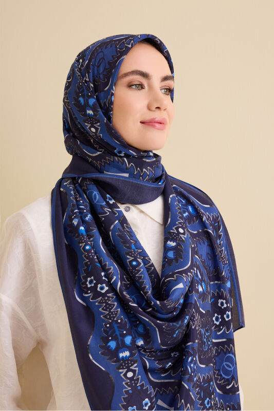 Cascade Navy Blue Cotton Floss Shawl - 1