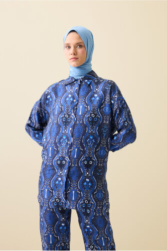 Cascade Navy Blue Silk Shirt - Imannoor