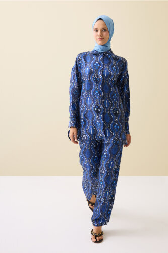 Cascade Navy Blue Silk Trousers - 1