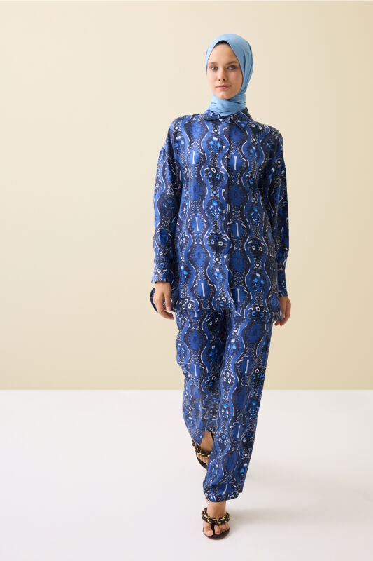 Cascade Navy Blue Silk Trousers - 1