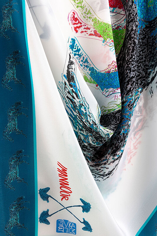 Cennet Rüzgarı Beyaz Krep İpek Şal 70x210 - 3